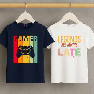 Kidloo Boys Printed Pure Cotton Regular T Shirt(Multicolor, Pack of 2)