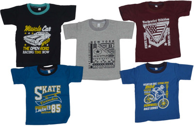 Regale Boys & Girls Printed Cotton Blend Regular T Shirt(Multicolor, Pack of 5)
