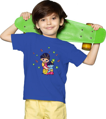 CHOMBOOKA Boys Printed Polyester Oversized T Shirt(Dark Blue, Pack of 1)