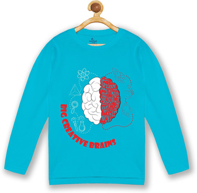 Kiddo Paanti Boys Printed Cotton Blend Regular T Shirt(Light Blue, Pack of 1)