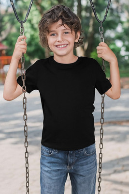 Attirea Boys & Girls Printed Pure Cotton Regular T Shirt(Black, Pack of 1)