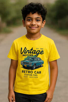 Pandacubs Boys Graphic Print Cotton Blend Regular T Shirt(Yellow, Pack of 1)