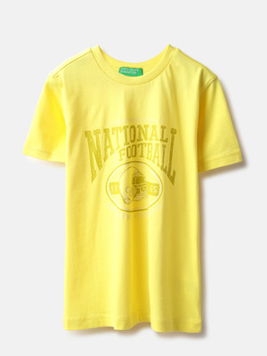 United Colors of Benetton Boys Graphic Print Pure Cotton Regular T Shirt(Yellow, Pack of 1)