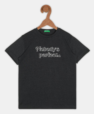 United Colors of Benetton Baby Boys Printed Cotton Blend Regular T Shirt(Grey, Pack of 1)