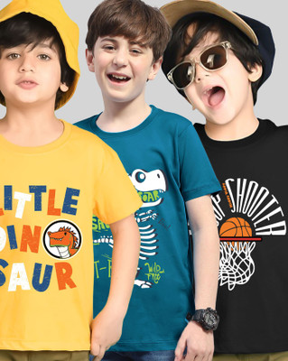ENITOR Boys Printed Cotton Blend Regular T Shirt(Yellow, Black, Pack of 3)