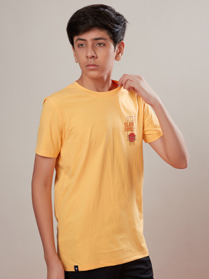 TECHNOSPORT Boys Printed Polyester Slim T Shirt(Yellow, Pack of 1)