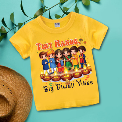 MOMS DESIRE Baby Boys & Baby Girls Self Design Cotton Blend Regular T Shirt(Yellow, Pack of 1)