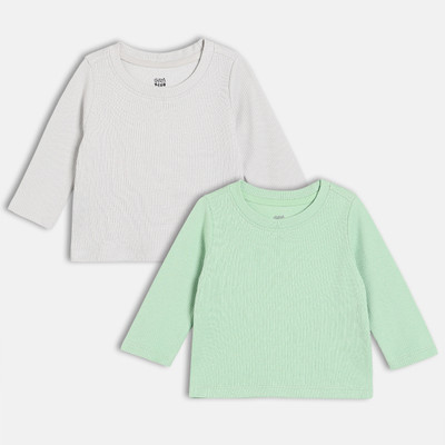 MINI KLUB Baby Boys & Baby Girls Solid Cotton Blend Regular T Shirt(Green, White, Pack of 2)