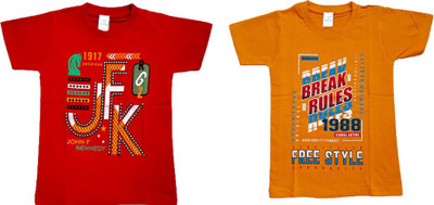 Vivin Collection Boys Printed Pure Cotton Regular T Shirt(Multicolor, Pack of 2)