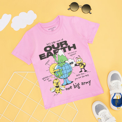 Pantaloons Junior Boys Solid Pure Cotton Regular T Shirt(Pink, Pack of 1)