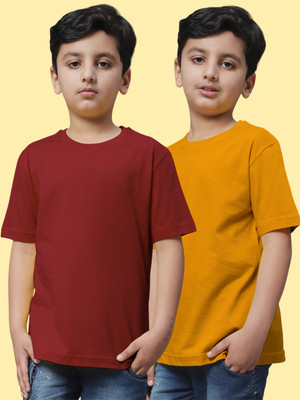FBAR Boys Solid Pure Cotton Regular T Shirt(Maroon, Yellow, Pack of 2)