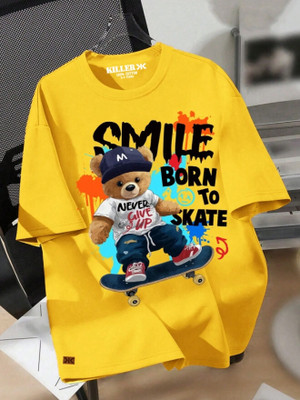 KILLER Boys Printed Pure Cotton Regular T Shirt(Yellow, Pack of 1)