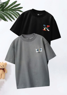 Codez Boys Graphic Print Pure Cotton Oversized T Shirt(Black, Grey, Pack of 2)