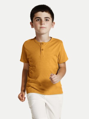 radprix Boys Solid Cotton Blend Regular T Shirt(Yellow, Pack of 1)