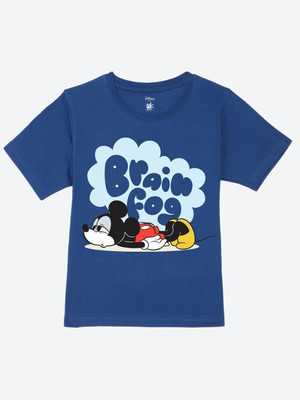 YK Disney Boys Graphic Print Pure Cotton Regular T Shirt(Blue, Pack of 1)