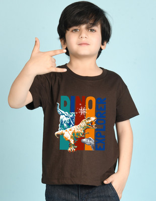 Nusyl Boys Graphic Print Cotton Blend Oversized T Shirt(Brown, Pack of 1)