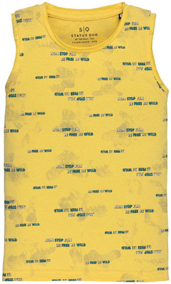 Status Quo Boys Typography, Printed Cotton Blend Regular T Shirt(Yellow, Pack of 1)