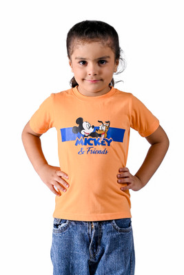 Yellowtoons Girls Printed Cotton Blend Slim T Shirt(Multicolor, Pack of 1)