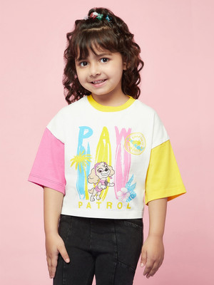Spunkies Girls Printed Organic Cotton Regular, Slim T Shirt(White, Pack of 1)