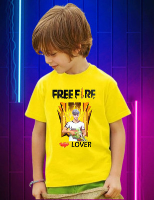 Snojh Boys & Girls Printed Cotton Blend Regular T Shirt(Yellow, Pack of 1)