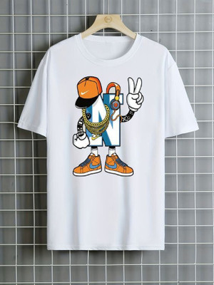 Kp Printofashions Boys & Girls Printed Polyester Regular T Shirt(White, Pack of 1)