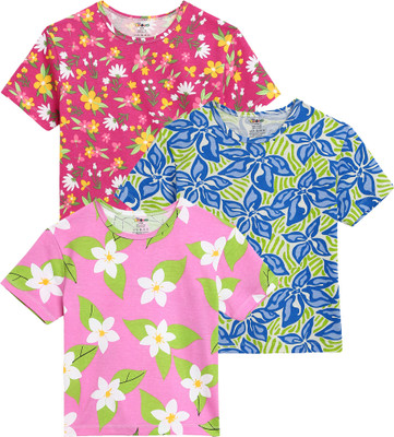 TOTCO Boys & Girls Printed Pure Cotton Regular T Shirt(Multicolor, Pack of 3)