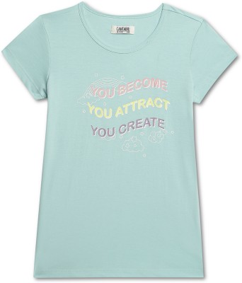 CANTABIL Girls Printed Polycotton Regular T Shirt(Light Green, Pack of 1)