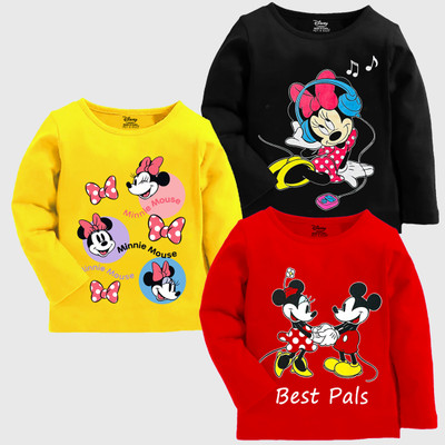 DISNEY BY MISS & CHIEF Girls Printed Cotton Blend Regular T Shirt(Multicolor, Pack of 3)