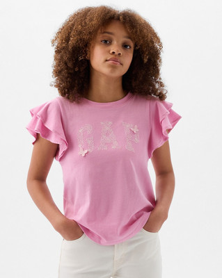 GAP Girls Printed Cotton Blend Regular T Shirt(Pink, Pack of 1)