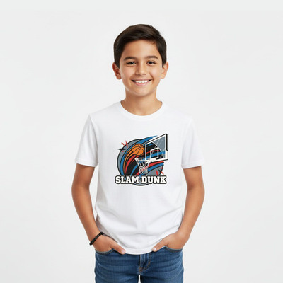 DEHCY Boys Printed Pure Cotton Regular T Shirt(White, Pack of 1)