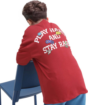 Rare Ones Boys Printed Cotton Blend Oversized T Shirt(Red, Pack of 1)