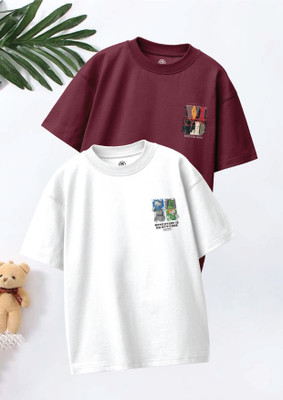 Codez Boys Graphic Print Pure Cotton Oversized T Shirt(Multicolor, Pack of 2)