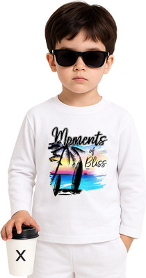 doodleberry Boys Printed Cotton Blend Regular T Shirt(White, Pack of 1)