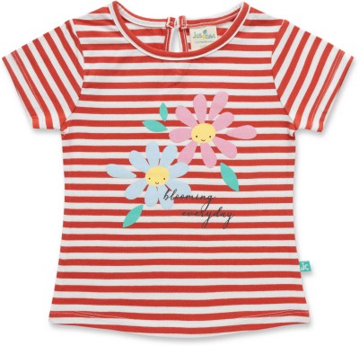 JusCubs Girls Striped Pure Cotton Regular T Shirt(Red, Pack of 1)