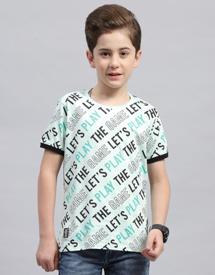 MONTE CARLO Boys Printed Pure Cotton Regular T Shirt(Blue, Pack of 1)