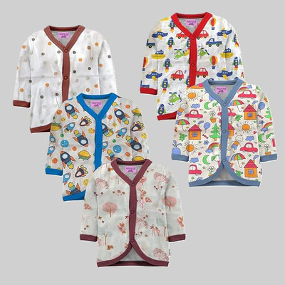 MEGNAM Baby Boys & Baby Girls Printed Cotton Blend Regular T Shirt(Multicolor, Pack of 5)