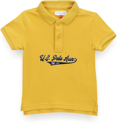 U.S. POLO ASSN. Boys Printed Cotton Blend Regular T Shirt(Yellow, Pack of 1)