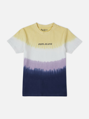 Pepe Jeans Boys Tie & Dye Pure Cotton Regular T Shirt(Multicolor, Pack of 1)