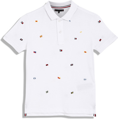 TOMMY HILFIGER Boys Solid Cotton Blend Regular T Shirt(White, Pack of 1)