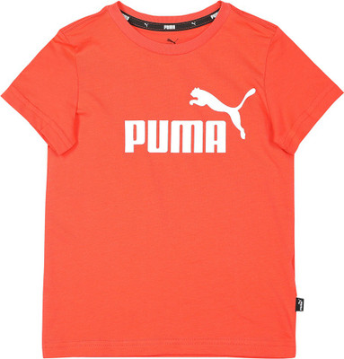 PUMA Boys Printed Cotton Blend Regular T Shirt(Orange, Pack of 1)