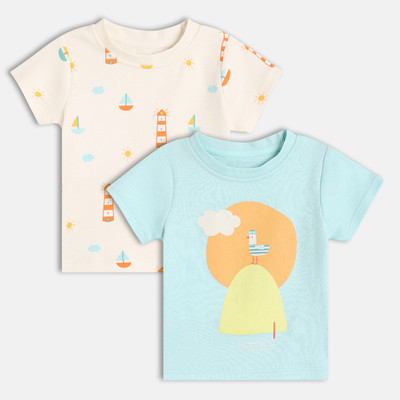 MINI KLUB Baby Boys Printed Pure Cotton Regular T Shirt(White, Pack of 2)