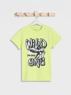 JUNIORS by Babyshop Boys Printed Pure Cotton Regular T Shirt(Green, Pack of 1)