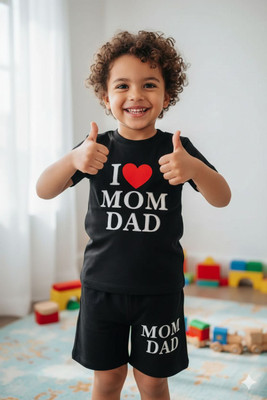 STYLESHIVAM Baby Boys & Baby Girls Printed Cotton Blend Regular T Shirt(Black, Pack of 1)