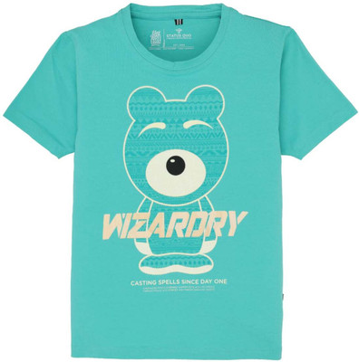 Status Quo Boys Printed Elastane, Cotton Blend Regular T Shirt(Green, Pack of 1)