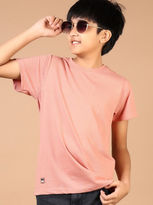 V-MART Boys Solid Cotton Blend Regular T Shirt(Pink, Pack of 1)