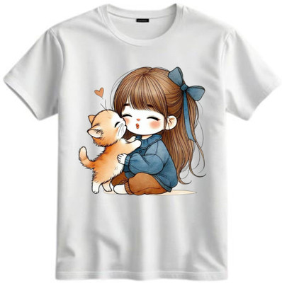 TAPA KON Boys & Girls Printed Polycotton Regular T Shirt(White, Pack of 1)