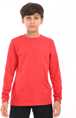ZION Boys Solid Pure Cotton Regular T Shirt(Red, Pack of 1)