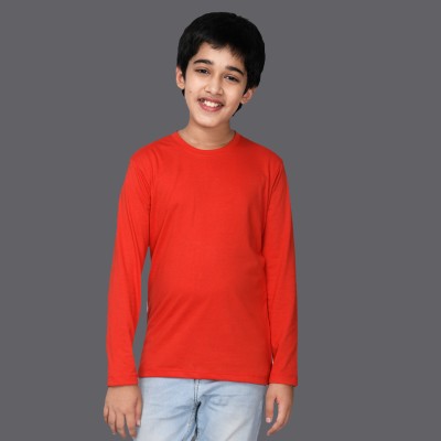 Nusyl Boys Solid Cotton Blend Regular T Shirt(Red, Pack of 1)