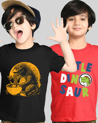 AUSK Boys Printed Cotton Blend Regular T Shirt(Red, Black, Pack of 2)