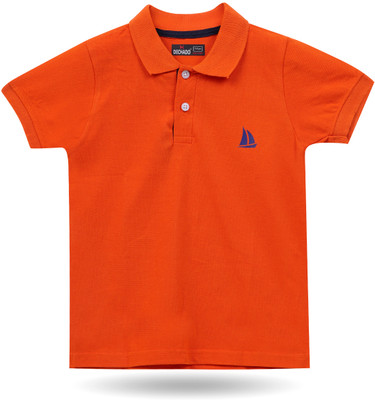 Dechado Boys Striped Pure Cotton Regular T Shirt(Orange, Pack of 1)